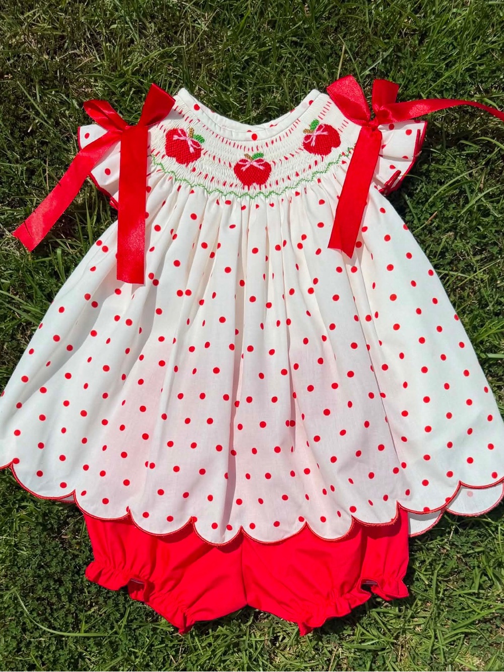 Red Apple Hand Smocked Set